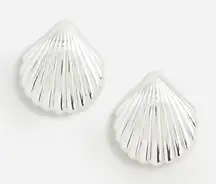 Seashell Stud Earrings Metallic Silver Tone Coastal Beach Theme Jewelry Women