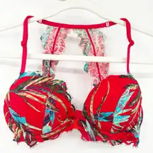 Victorias Secret VS PINK Date Racerback‎ Padded Underwire Push Up Bra 32C Red