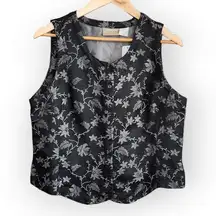 Vintage Liz Claiborne Black Gray Floral Button Down Vest 12P