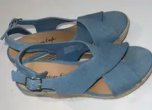 BLUE AMERICAN EAGLE PLATFORM ESPADRILLES HEELS size 8