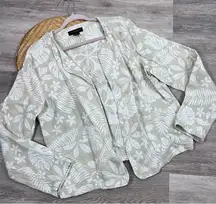 Tahari‎ 100% linen floral tropical printed open front cardigan jacket