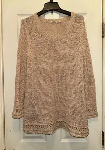 Soft Surroundings Womens tunic top sweater open crochet‎ knit blush peach Size L