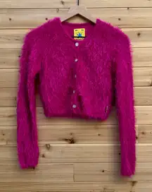 Unif Size XS Neon Pink Fuzzy Button Front Cardigan Shaggy Retro Coquette