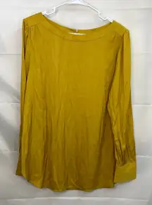 LOFT‎ women's dark yellow metallic button satin relaxed loose boat neck blouse L