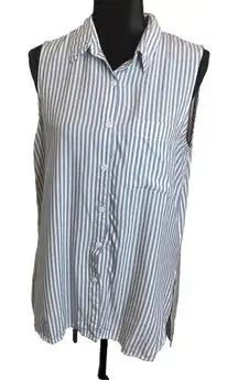 Beach Lunch Lounge Medium Sleeveless Tunic  Blouse High Low Blue‎ White Nautical