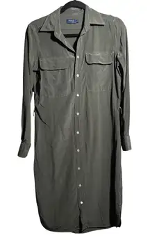 Polo Ralph Lauren Mulberry Silk Shirt Dress 4 Midi Button Up Long Sleeve NO BELT