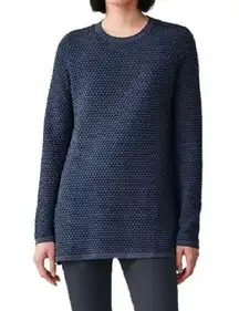 COS Longline Textured Waffle Sweater Bubble Knit Crewneck Navy Blue size Small