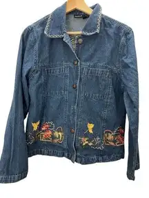 Vintage 90s Fall Leaves Embroidered Jean Jacket Size Medium