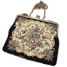 Frame Vintage Petit Point  Purse Floral Midcentury Shoulder Strap West Germany