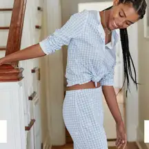 Roller Rabbit Hathi Gingham Pajama Blue Elephant PJ Top- Size Small