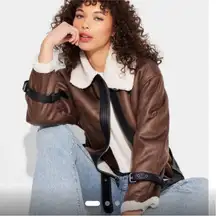 Wild Fable Faux Shearling Aviator Jacket cost oversized - Brown Large