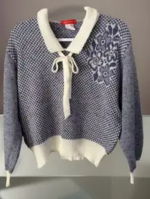 Vintage Halston III Wool Jumper Sweater Purple Wool Blend Front Tie L Italy