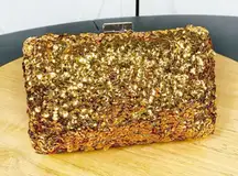 Street Level Sequin Hardside Mini Clutch Evening Bag Metallic Gold