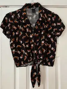 Hot Topic Black Corgi Print Button Down Shirt Size Small‎ EUC