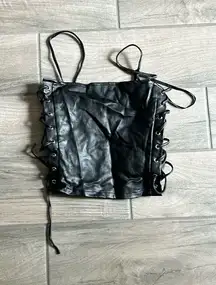 Superdown faux leather lace up sides top