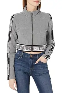 True Religion Woman's Track Jacket Crop Full Zip Size Spell Out‎ Stripe Medium
