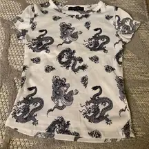 Faded Rose Women's Crew Neck Crop Top Size Small -Chinese Dragon Print