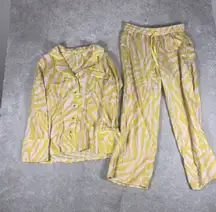 anthropologie pajama set pants long sleeve green pink zebra stripe