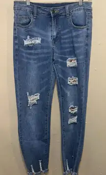 Womens Skinny Jeans‎ With Animal Print Patches Medium