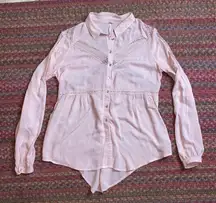 FREE PEOPLE PINK LACE BUTTON DOWN BLOUSE