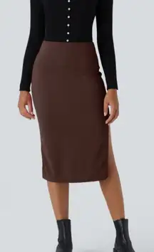 NWT HALARA size M  Brown knit stretchy Midi Skirt. Contemporary modern body con