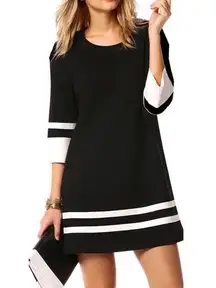 Vince black white stripe color block cotton mini shift dress 3/4 sleeves size S