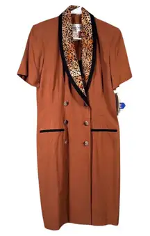 Vintage Danny & Nicole Petite Size 8 Brown Animal Print Collar Knee Length Dress