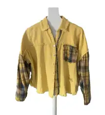 NEW POL Yellow & Plaid Distressed Jacket/Shirt