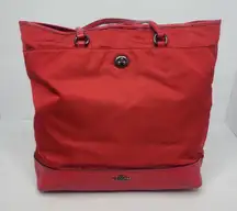 Coach Red Nylon Leather Zip Top Shoulder Tote Bag Purse F57903