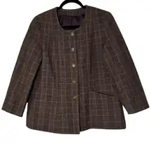 Classic Dark Academia Brown and Purple Plaid Button Down Women's Blazer Large