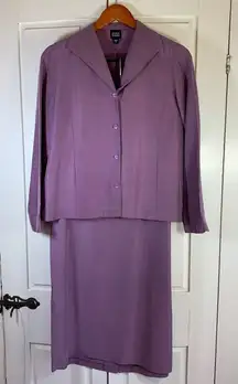 Eileen Fisher Silk Suit Set Lavender Blazer Skirt Womens Small Event Wedding