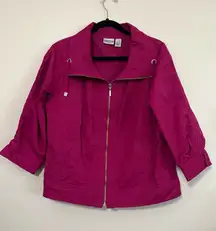 Chico’s‎ Magenta 3/4 Sleeve Zip Front Jacket Size 1 (M/L)