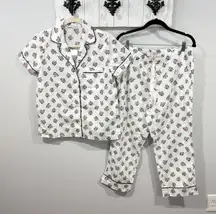 J.Crew Factory Floral Pajama Set Short Sleeve & Crop Pants White Sz S NWT