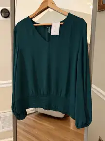 1.State Women's Cypress Green V-Neck Long Sleeve Blouse XXL