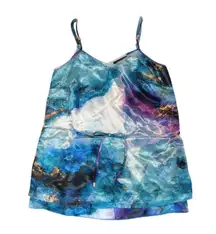 DKNY Silky Watercolor Cami Women's Size XXS Gold Accents Removeable Belt Y2K 90s