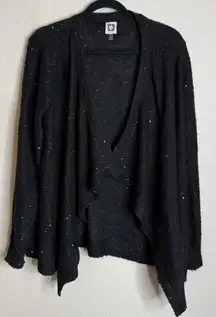 Anne Klein Womens XL Black Sequin Open Front Cardigan Knit Waterfall Going Out