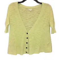 Aerie Button Front Short Sleeve V Neck Light‎ cardigan Neon Green Yellow XS