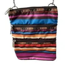 Lesportsac Rainbow Multicolor Striped Crossbody‎ Bag 3 Zip Bright Colorful