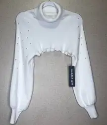 Madden Girl White Turtleneck Sweater with Pearl Details