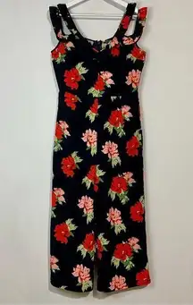 Topshop Women’s Double Strap V Neck Floral Print Jumpsuit Black Size 8 EUC
