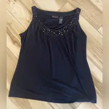 New York & Company Stretch Black Tank Top With Jeweled Neckline Size Large (151)