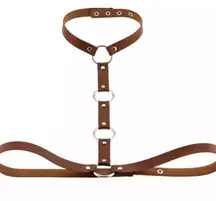 Brown Leather Harness with Silver Rings NEW