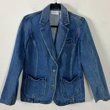 Vintage 90s Y2K Liz Claiborne Denim Blazer Size Small Jean Jacket Preppy Classic