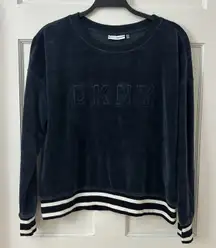 Y2K DKNY SPORT Blue Velour Logo Old Money Casual Crewneck Sweatshirt Top‎ M/L?