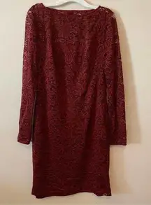 Chaps Red Lace Overlay Long Sleeve Dress Classy