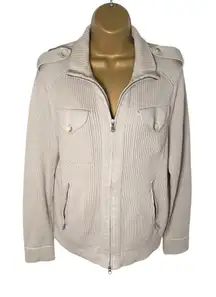 Y2K Banana Republic Military Zip Up Knit Jacket Ribbed Cotton Taupe S