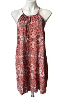 Lucky Brand  Kaye Red Multicolor Paisley Halter Fully Lined Mini Dress, Sz S