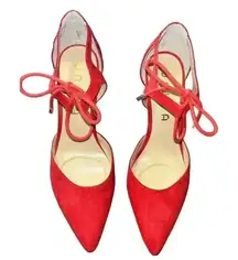 UNISA Red Suede Pointed Toe Lace-Up Flats Elegant‎ Ballet Style Shoes
