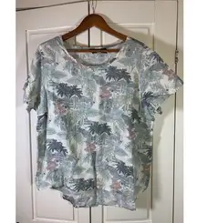 Linen Top Women's 1X Hawaiian Tropical Surf Palm Trees Cars Toucan Parrot