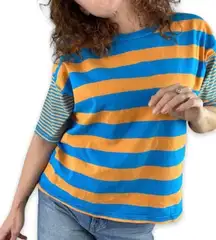 Womens  Striped Oversized Cropped Boyfriend Tee Shirt - Sz XS